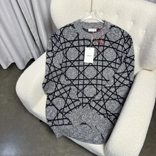 Dior New Cross Color Diamond Grid Round Neck Knitted Shirt