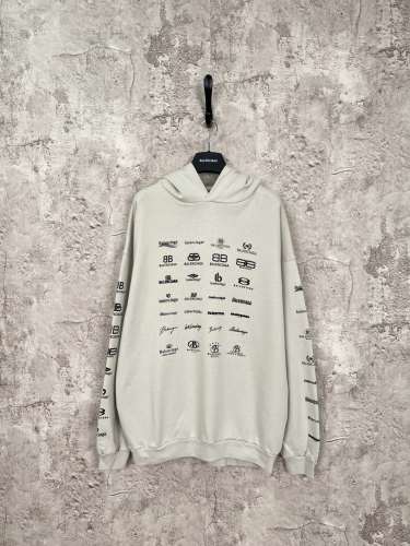 Balenciaga Classic Full Label Multi Logo Printed Hoodie Unisex Casual Oversize Sportswear
