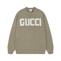 Gucci New Unisex Logo Jacquard Round Neck Hooded Wool Sweater