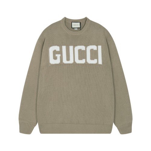 Gucci New Unisex Logo Jacquard Round Neck Hooded Wool Sweater