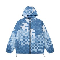 Louis Vuitton Street White Camouflage Checkered Hooded Zipper Jacket