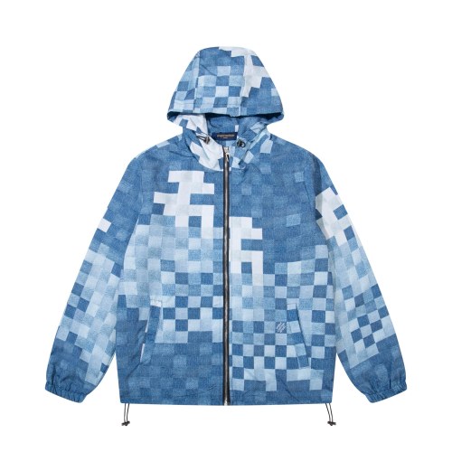 Louis Vuitton Street White Camouflage Checkered Hooded Zipper Jacket