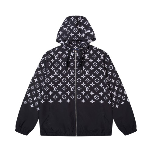 Louis Vuitton Unisex Starry Sky Logo Printed Hooded Zipper Jacket Coat