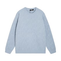 Fendi Unisex Full Letter Double Flogo Dark Pattern Round Neck Wool Knitted Sweater