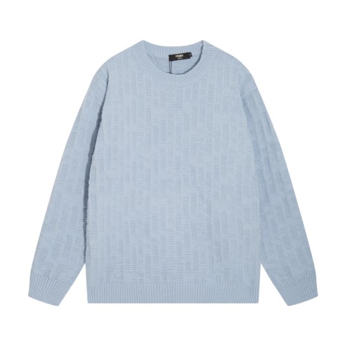 Fendi Unisex Full Letter Double Flogo Dark Pattern Round Neck Wool Knitted Sweater