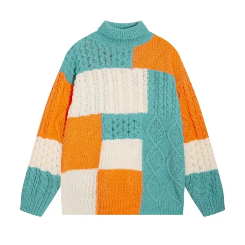 Loeve Fashion Splice Fried Dough Twists Jacquard Round Neck Wool Sweater