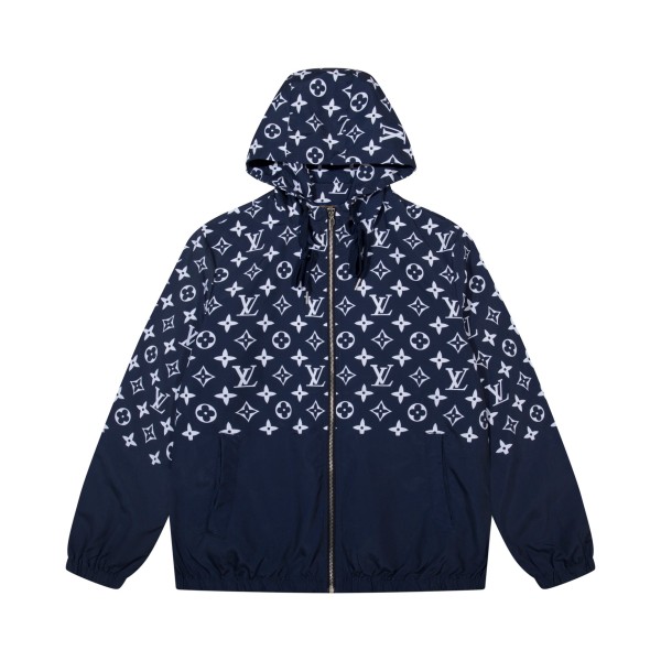 Louis Vuitton Unisex Starry Sky Logo Printed Hooded Zipper Jacket Coat