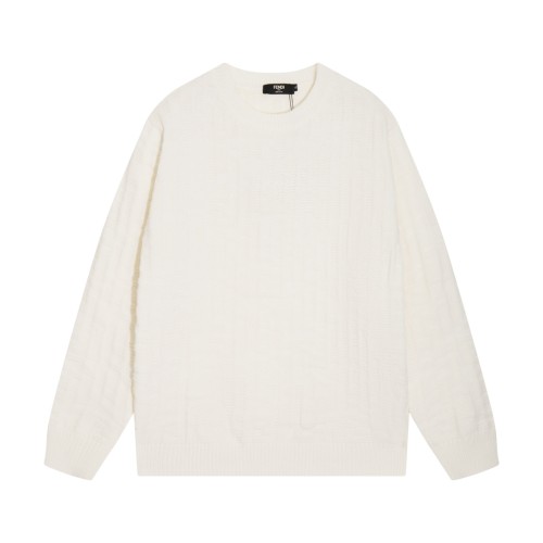 Fendi Unisex Full Letter Double Flogo Dark Pattern Round Neck Wool Knitted Sweater
