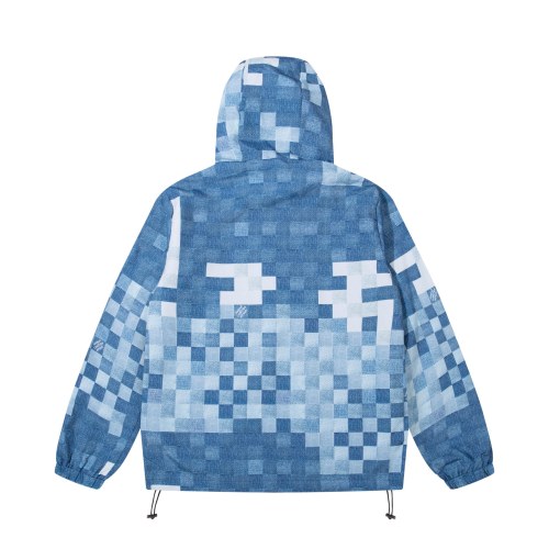 Louis Vuitton Street White Camouflage Checkered Hooded Zipper Jacket