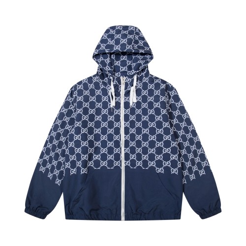 Gucci Couple Double G Hooded Zipper Full Print Jacket Coat