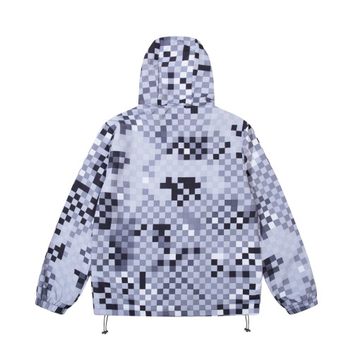 Louis Vuitton Street White Camouflage Checkered Hooded Zipper Jacket
