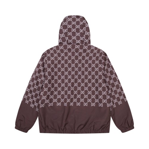 Gucci Couple Double G Hooded Zipper Full Print Jacket Coat