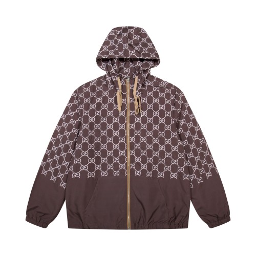 Gucci Couple Double G Hooded Zipper Full Print Jacket Coat