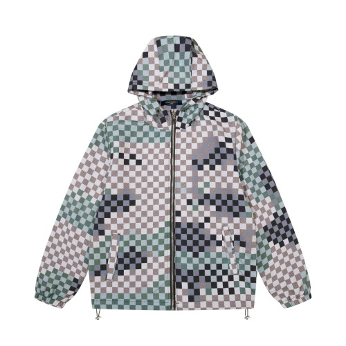 Louis Vuitton Street Camouflage Checkered Hooded Zipper Jacket