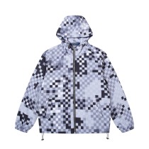 Louis Vuitton Street White Camouflage Checkered Hooded Zipper Jacket