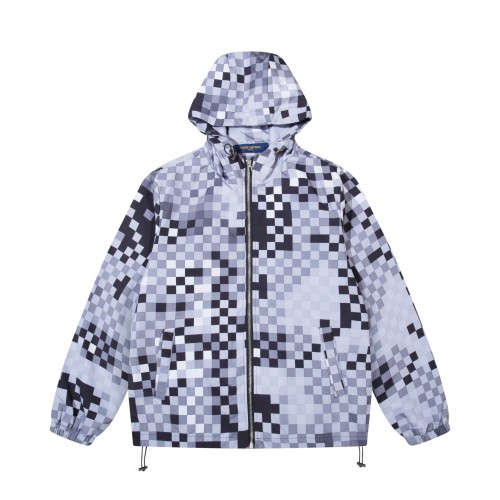 Louis Vuitton Street White Camouflage Checkered Hooded Zipper Jacket