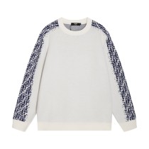 Fendi Unisex Fashion Double F Splicing Color Round Neck Wool Knitted Sweater