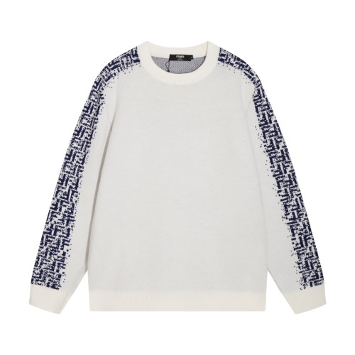 Fendi Unisex Fashion Double F Splicing Color Round Neck Wool Knitted Sweater