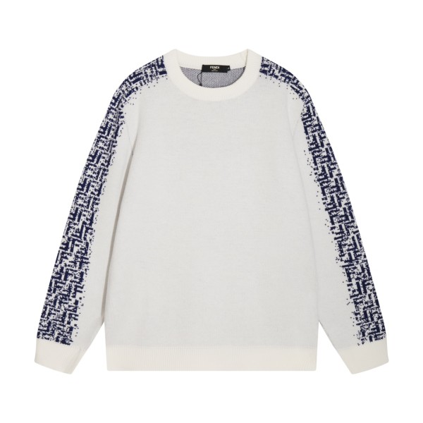 Fendi Unisex Fashion Double F Splicing Color Round Neck Wool Knitted Sweater