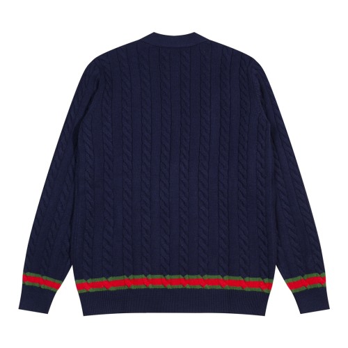 Gucci Classic British Academy Style Color Contrast Splicing Cardigan Sweater