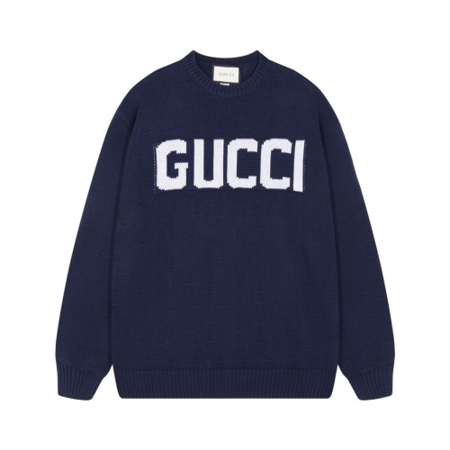 Gucci New Unisex Logo Jacquard Round Neck Hooded Wool Sweater