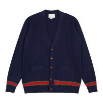 Gucci Classic British Academy Style Color Contrast Splicing Cardigan Sweater