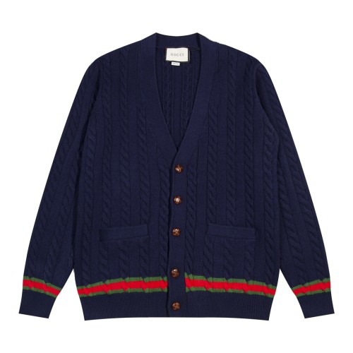 Gucci Classic British Academy Style Color Contrast Splicing Cardigan Sweater