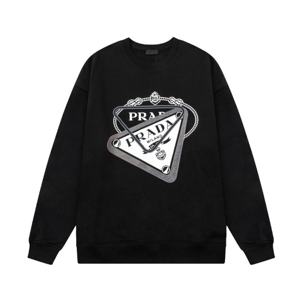 Prada Classic Overlapping Letter Triangle Logo Graffiti Printed Sportswear Unisex Versatile Loose Hoodie