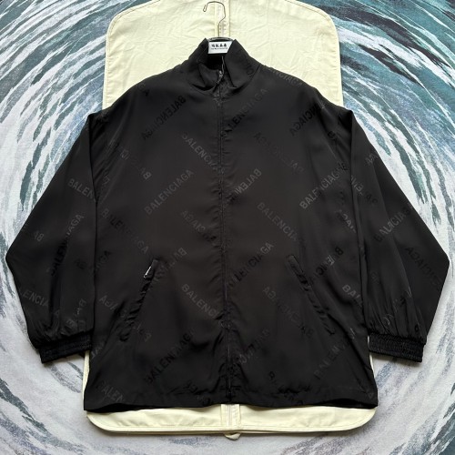Balenciaga Classic Full Logo Printed Mulberry Silk Full Print Coat