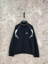Balenciaga Couple 3B3M Off Shoulder Contrast Double Embroidered Zipper Sports Jacket