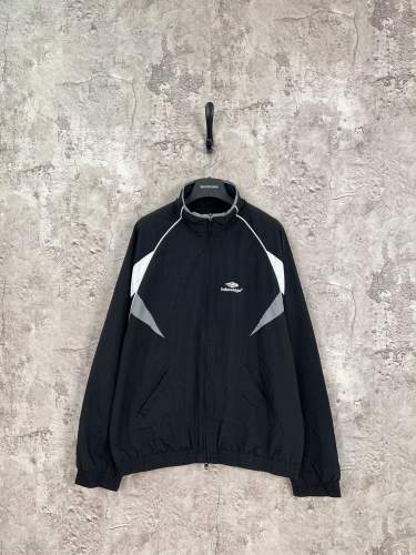 Balenciaga Couple 3B3M Off Shoulder Contrast Double Embroidered Zipper Sports Jacket
