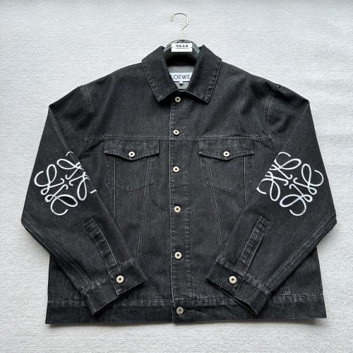 Loewe Classic Retro Washed Black Casual Collar Cowboy Jacket