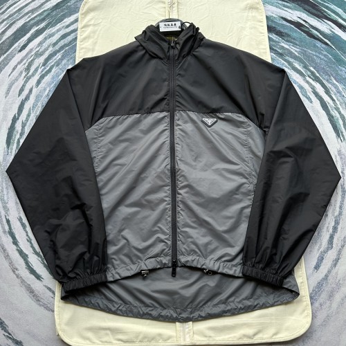 Prada Classic Splicing Hooded Jacket Coat