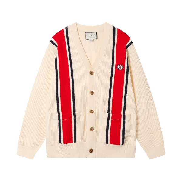 Gucci Classic Couple Color Contrast Embroidered Logo Knitted Cardigan Coat