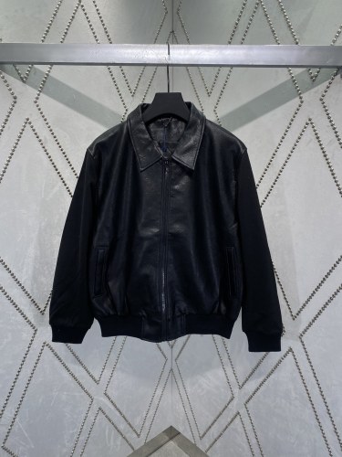 Louis Vuitton Fashion New Logo Splicing Waist Leather Jacket