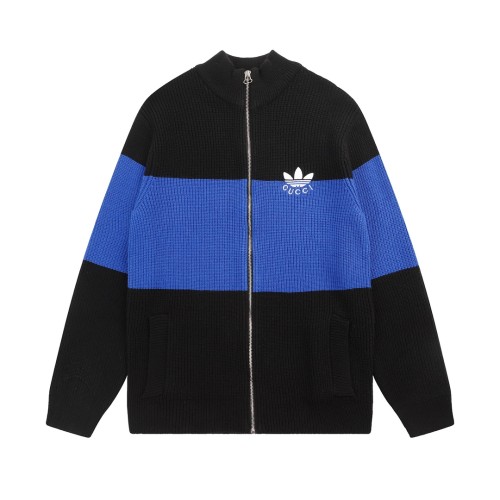 Gucci Classic Couple Trefoil Embroidered Splicing Wool Zipper Jacket