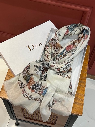 Dior Classic Fashion Pattern Silver Silk Cashmere Long Scarf Size: 110 * 200 cm