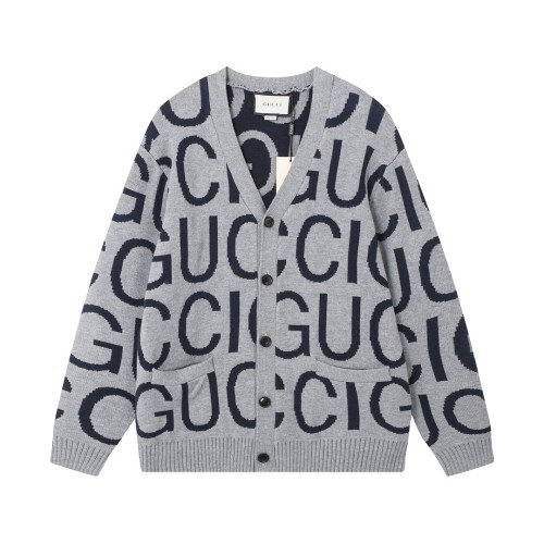 Gucci Unisex Street Full Logo Jacquard Wool Cardigan Coat