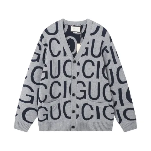 Gucci Unisex Street Full Logo Jacquard Wool Cardigan Coat