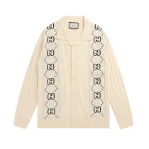 Gucci Unisex Fashion Logo Jacquard Single Breasted Flip Collar Knitted Cardigan