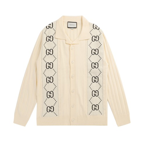 Gucci Unisex Fashion Logo Jacquard Single Breasted Flip Collar Knitted Cardigan