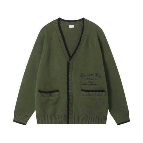 Dior New Green Cashmere Horn Button Knitted Cardigan
