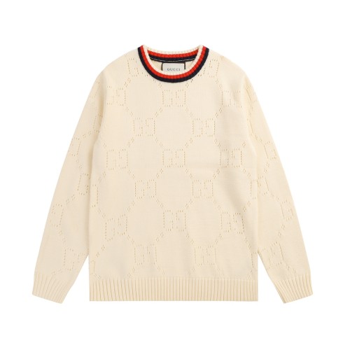 Gucci New Couple GG Hollow Pattern Color Contrasting Round Neck Sweater
