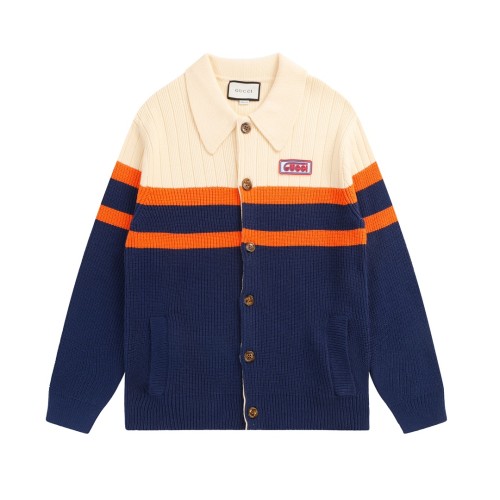 Gucci Unisex Fashion Color Contrast Splicing Single Breasted Collar Knitted Cardigan