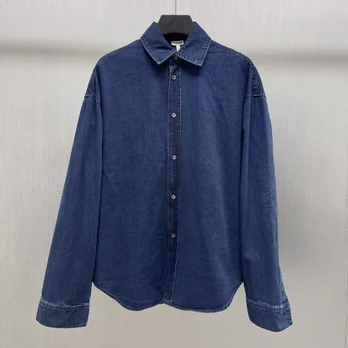 Loewe New Fashion Hollow Logo Casual Washed Denim Denim Shirt