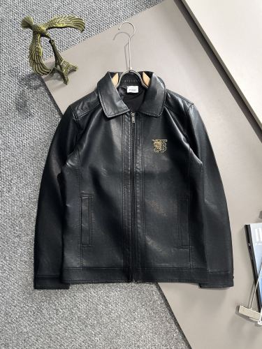 Burberry Classic Men's Simple Collar Leather Jacket