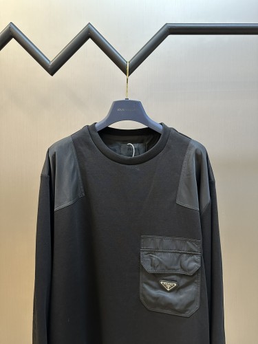 Prada Fashion Metal Logo Splicing Casual Nylon Hoodie