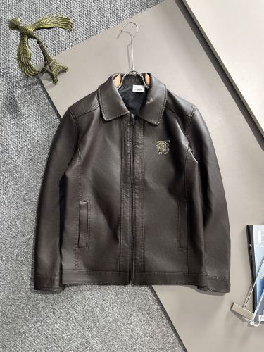 Burberry Classic Men's Simple Collar Leather Jacket