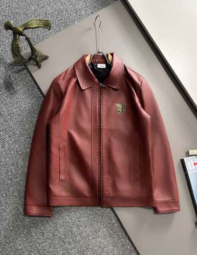 Burberry Classic Men's Simple Collar Leather Jacket