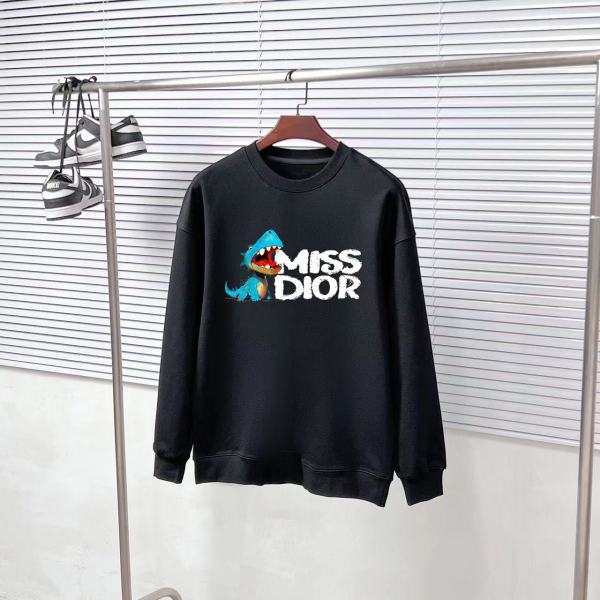 Dior High Street Dinosaur Logo Print Versatile Round Neck Hoodie